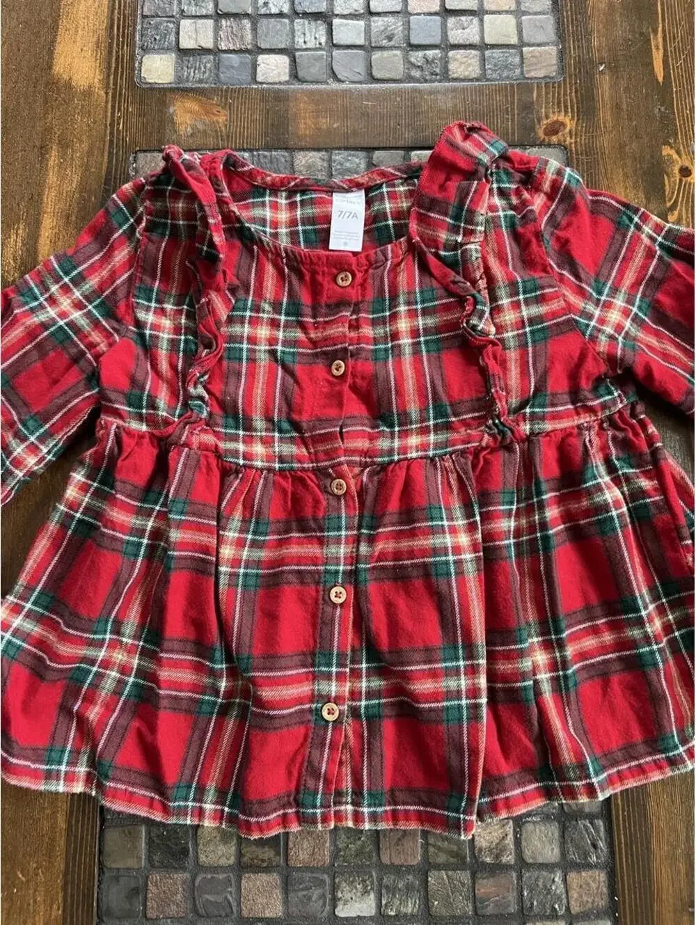 Carter's 100% Cotton Plaid Ruffle Button Front Holiday Top Girls Size 7 🧣🎄